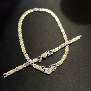 “I Love You” 2 Tone Hugs & Kisses Necklace and Bracelet Set